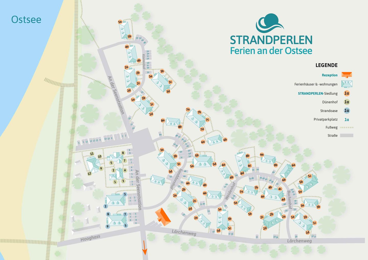 Lageplan Dünenhof, STRANDPERLEN-Siedlung, STRANDOASE